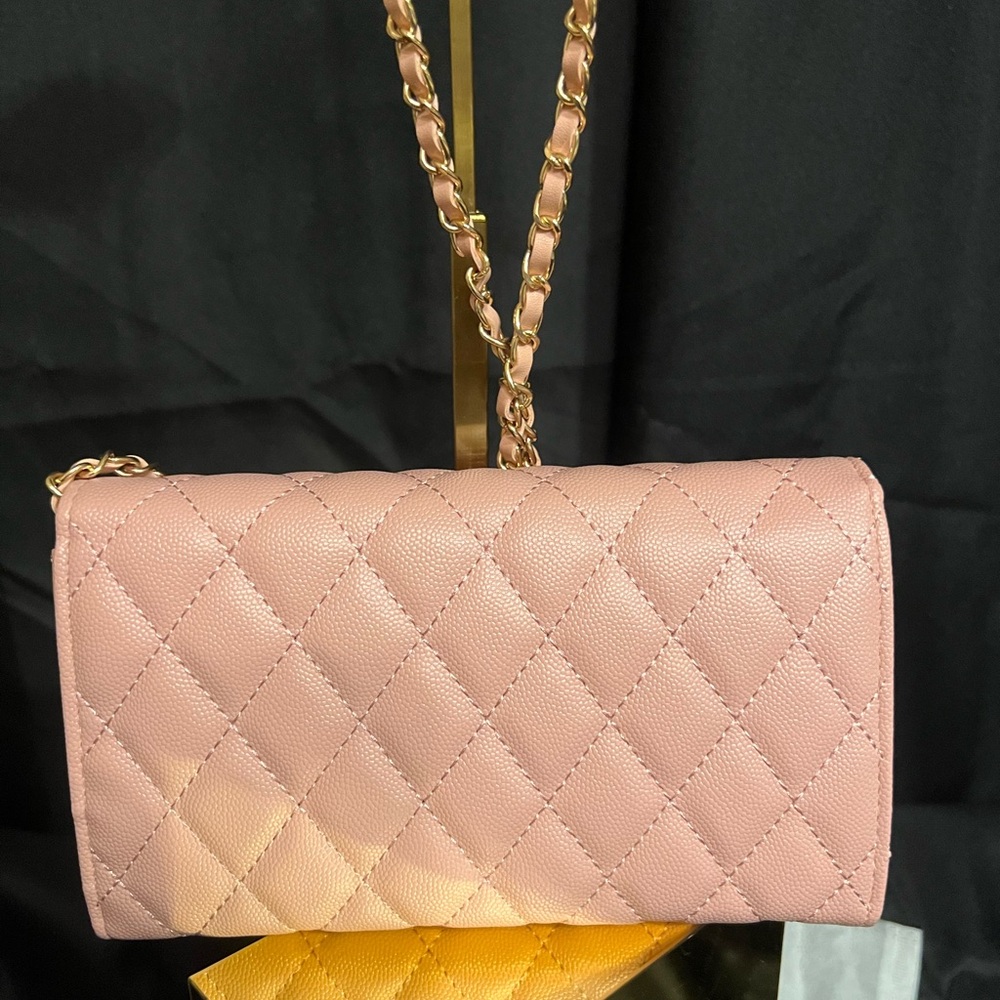Chanel Pink Quilted Crossbody Wallet Bag with Black Logo COA and dust bag inc - Picture 5 of 10